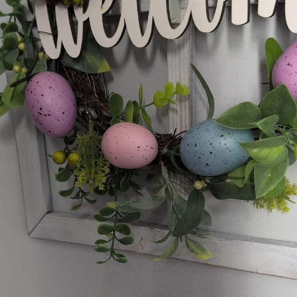 Hobby Lobby Easter Wreath with Pastel Eggs and Greenery
